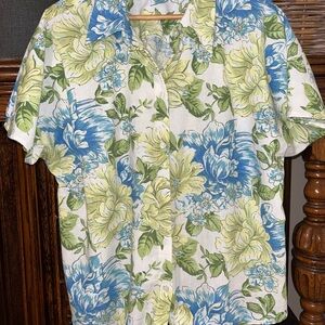 Cato Blue, Green & White Floral Button-Up Blouse 18/20W